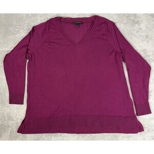 Lane Bryant Womens Sheer Chiffon Trim V-Neck Fuchsia Pullover Sweater 22/24